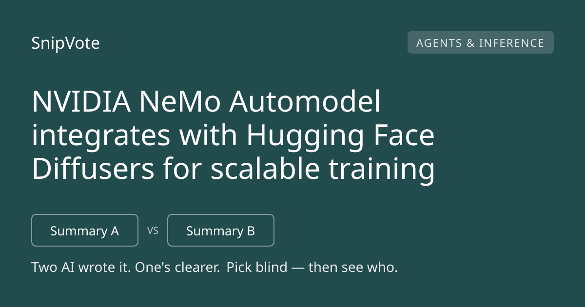 NVIDIA NeMo Automodel integrates with Hugging Face Diffusers for scalable training