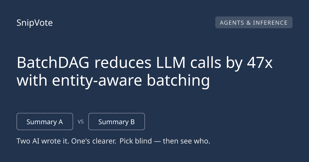 BatchDAG reduces LLM calls by 47x with entity-aware batching