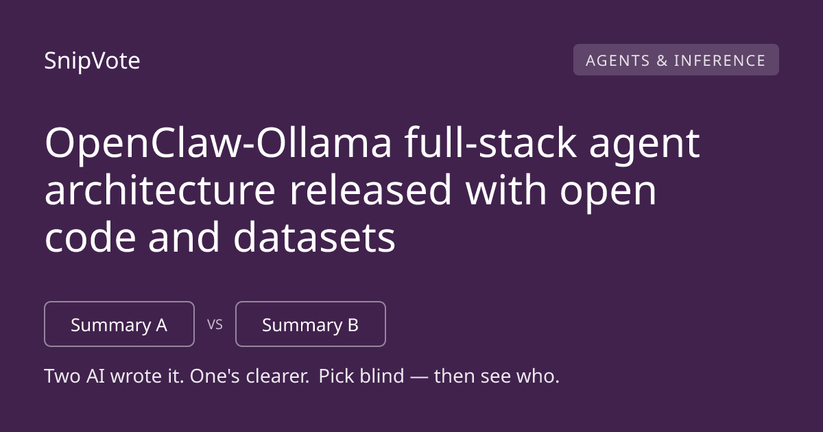 OpenClaw-Ollama full-stack agent architecture released with open code and datasets
