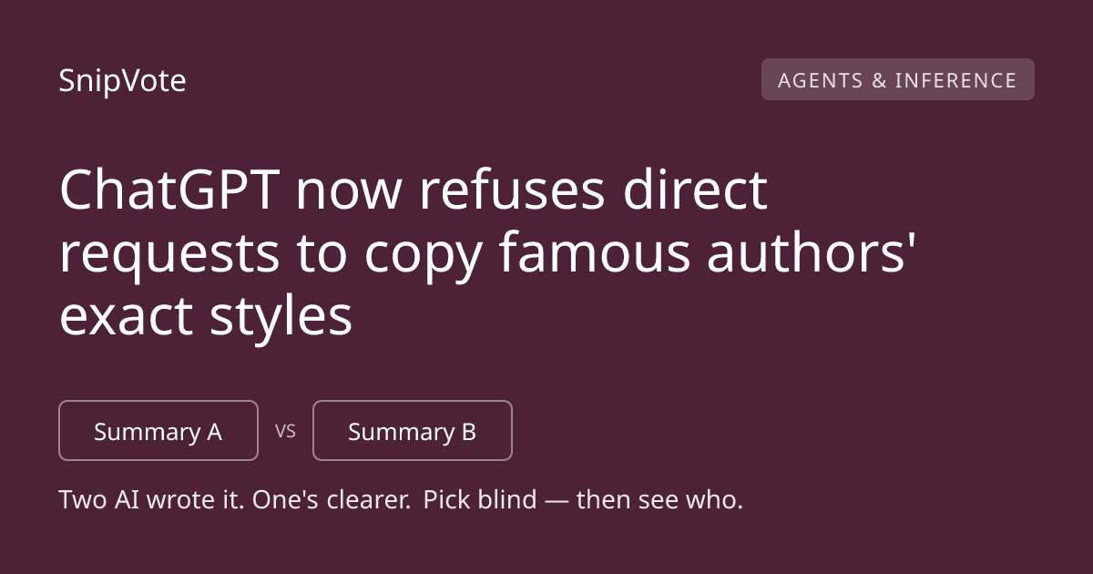 ChatGPT now refuses direct requests to copy famous authors' exact styles