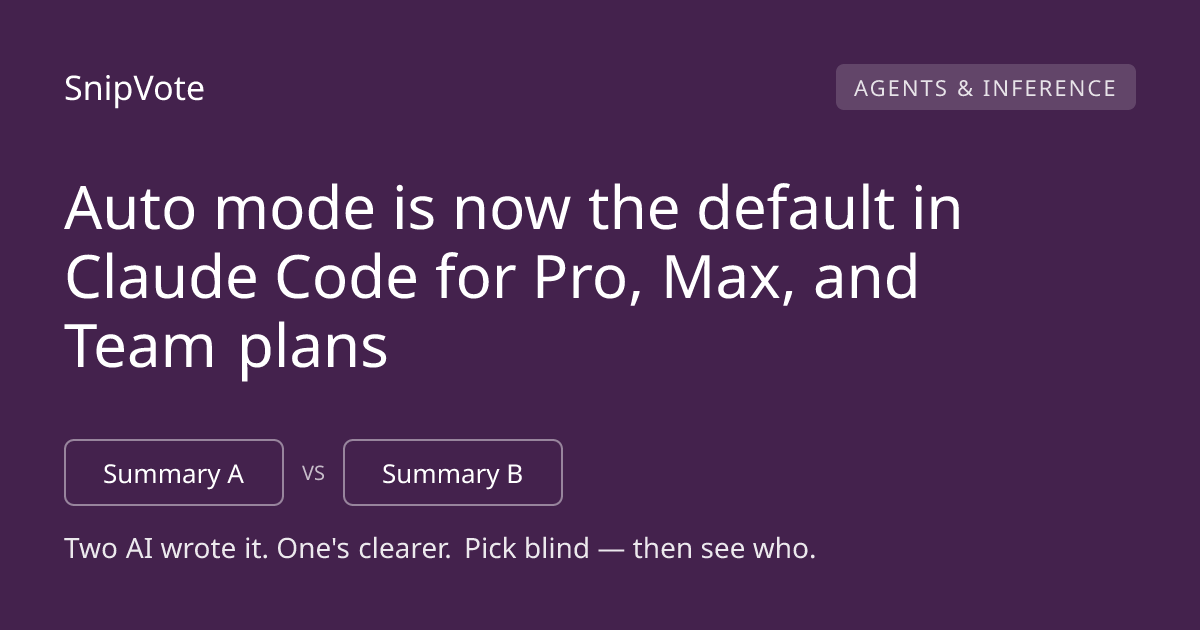 Auto mode is now the default in Claude Code for Pro, Max, and Team plans