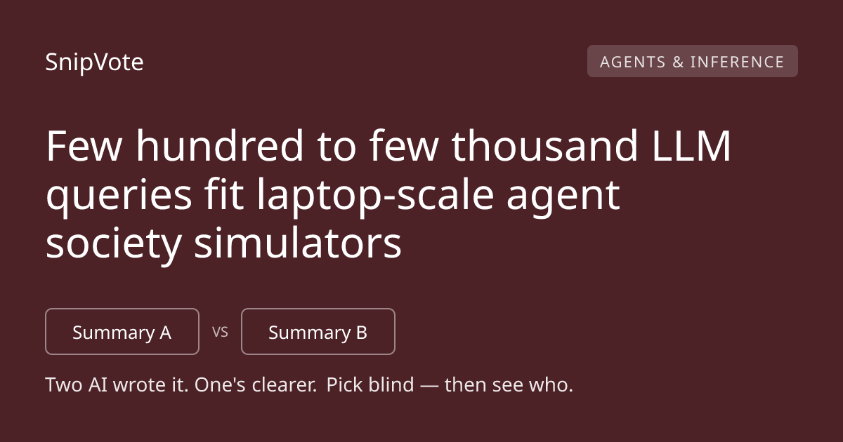 Few hundred to few thousand LLM queries fit laptop-scale agent society simulators