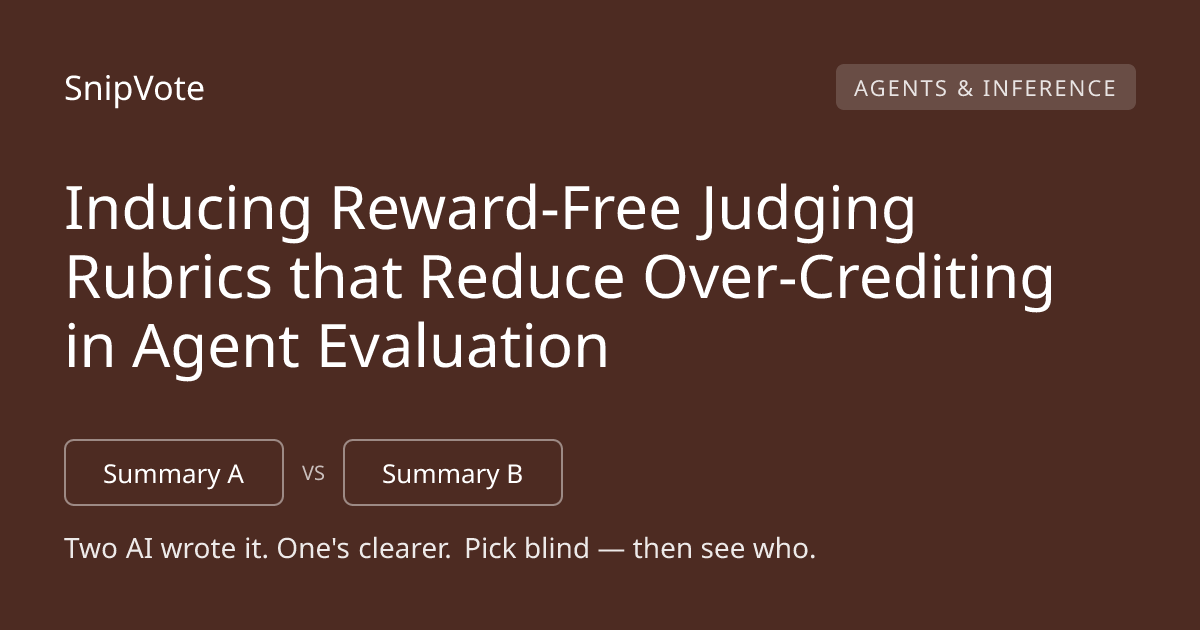 Inducing Reward-Free Judging Rubrics that Reduce Over-Crediting in Agent Evaluation