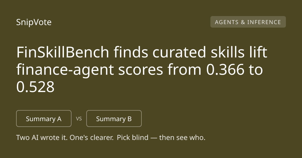 FinSkillBench finds curated skills lift finance-agent scores from 0.366 to 0.528