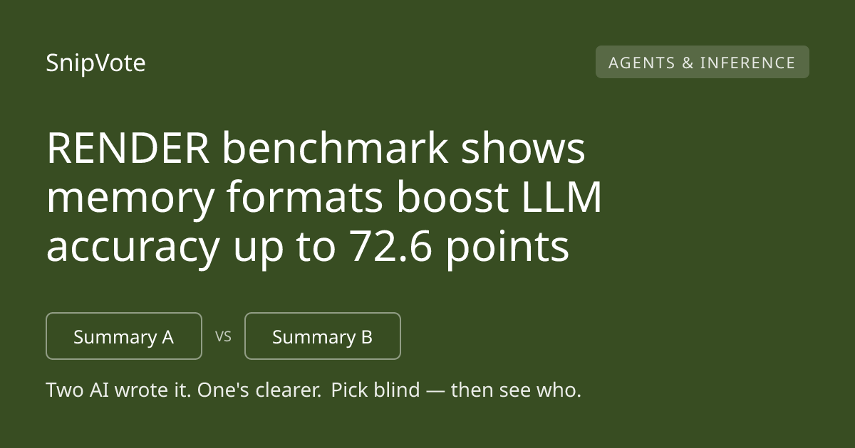 RENDER benchmark shows memory formats boost LLM accuracy up to 72.6 points