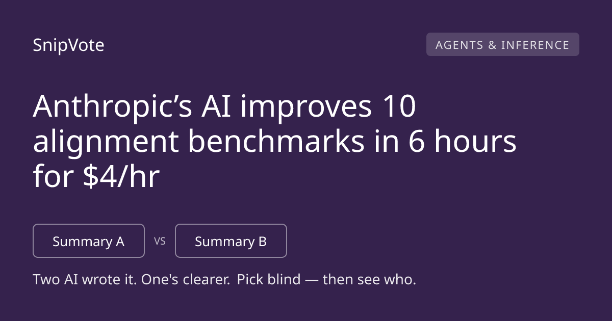 Anthropic’s AI improves 10 alignment benchmarks in 6 hours for $4/hr