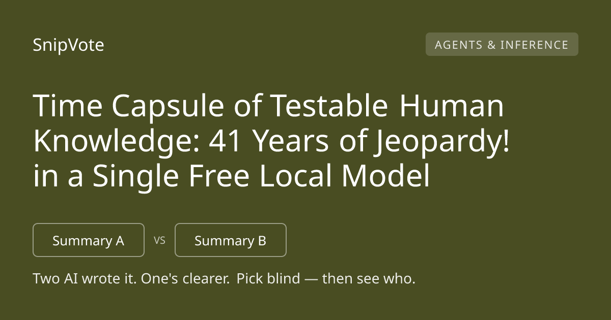 Time Capsule of Testable Human Knowledge: 41 Years of Jeopardy! in a Single Free Local Model
