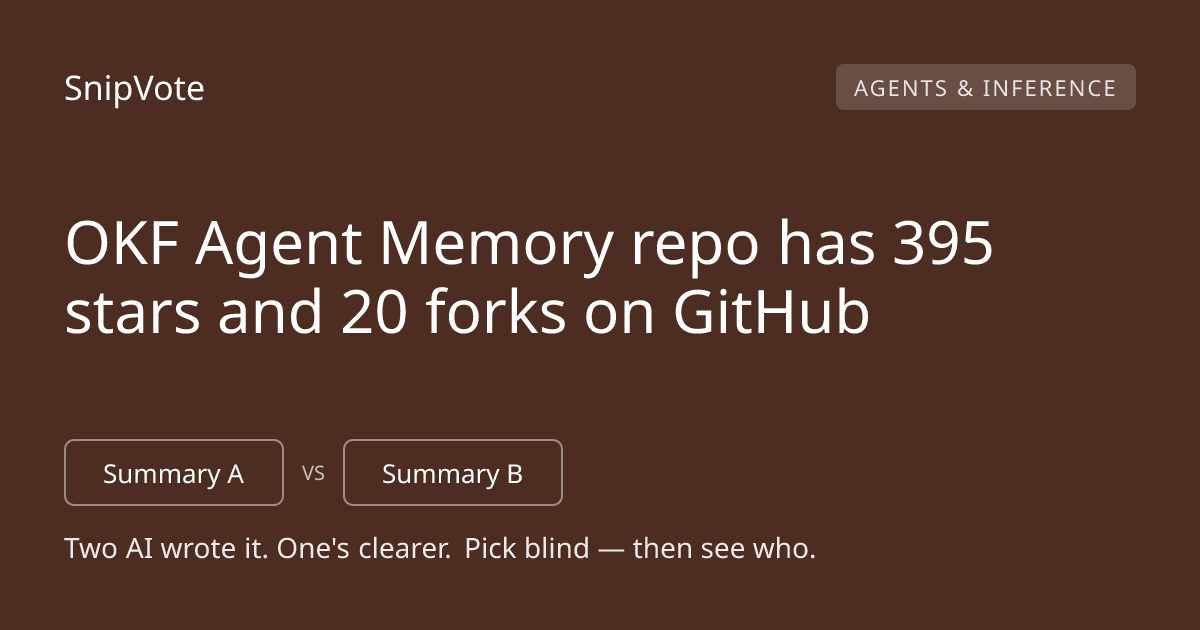 OKF Agent Memory repo has 395 stars and 20 forks on GitHub