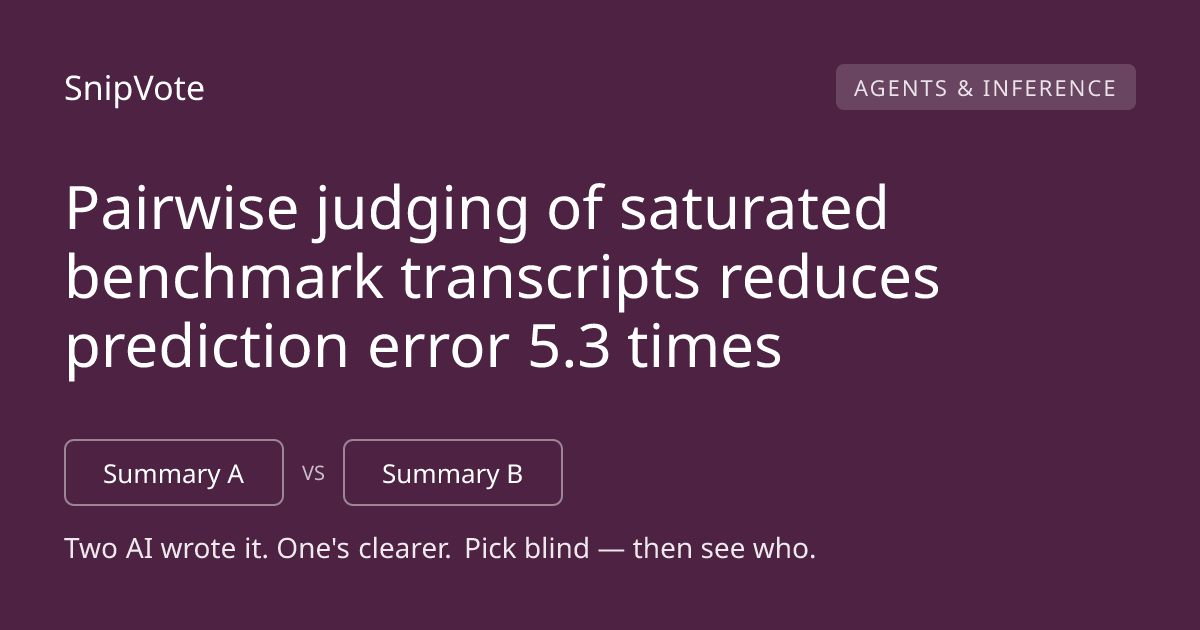 Pairwise judging of saturated benchmark transcripts reduces prediction error 5.3 times