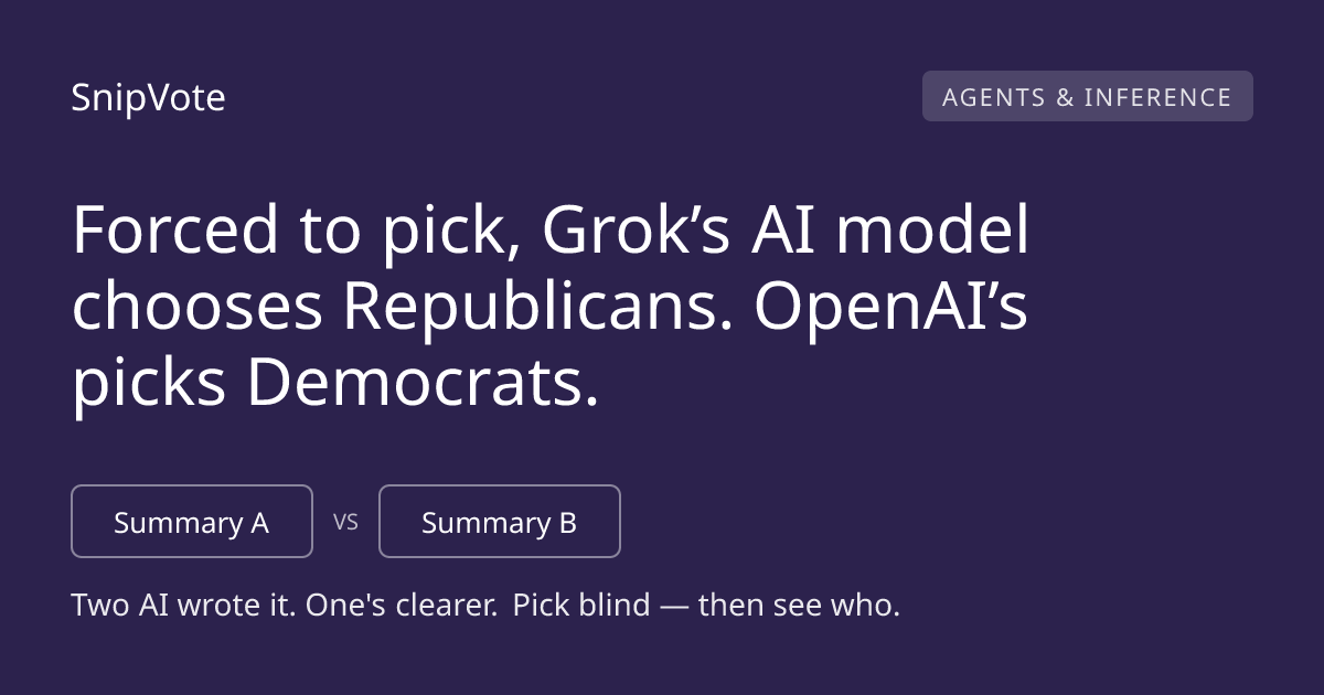 Forced to pick, Grok’s AI model chooses Republicans. OpenAI’s picks Democrats.