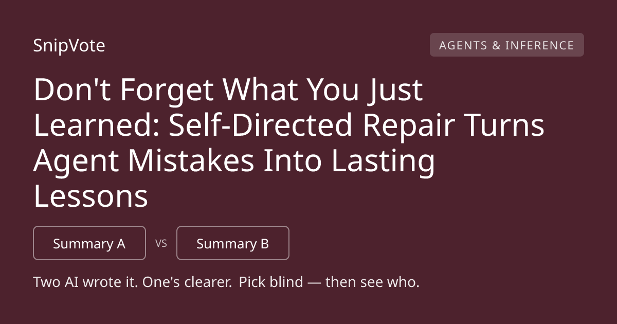 Don't Forget What You Just Learned: Self-Directed Repair Turns Agent Mistakes Into Lasting Lessons