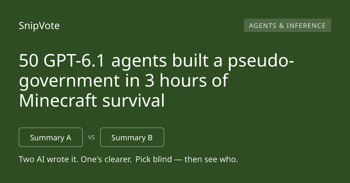 50 GPT-6.1 agents built a pseudo-government in 3 hours of Minecraft survival